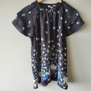 OLD NAVY | Floral Print Blouse  w/ruched neckline